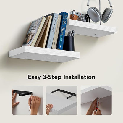 AMADA HOMEFURNISHING Floating Shelves Wall Mounted, 15 x 7 Inch Wall Shelves for Bathroom, Bedroom, Living Room, White Shelves Set of 2