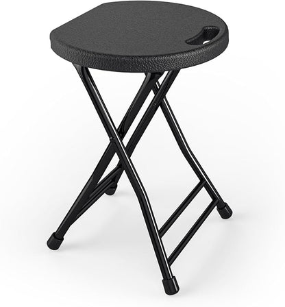 Folding Stool, 18 Inch Foldable Stool with Handle & Steel Frame, Folding Bar Stools, 500lbs Sturdy Foldable Lightweight Metal Chair for Camping, Indoor and Outdoor, Black
