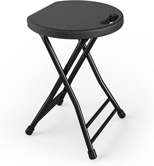 Folding Stool, 18 Inch Foldable Stool with Handle & Steel Frame, Folding Bar Stools, 500lbs Sturdy Foldable Lightweight Metal Chair for Camping, Indoor and Outdoor, Black
