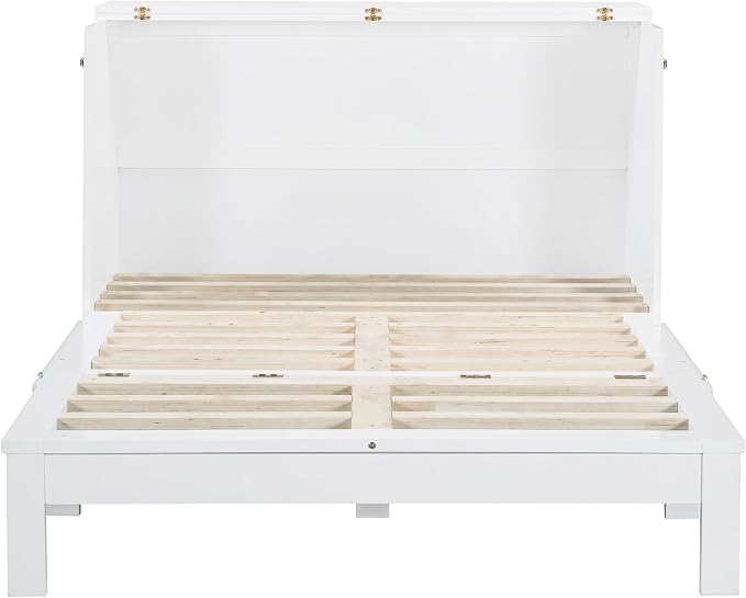 Ball & Cast Full Size Murphy Bed Hideaway Wall Chest with Large Drawers,can be Folded,Storage Space-Saving Furniture Hideaway Platform Bedframe W/USB Charging Port,for Bedroom,Gray