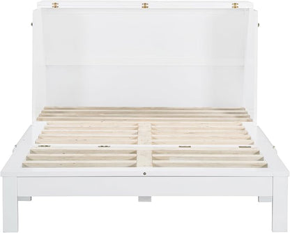Ball & Cast Full Size Murphy Bed Hideaway Wall Chest with Large Drawers,can be Folded,Storage Space-Saving Furniture Hideaway Platform Bedframe W/USB Charging Port,for Bedroom,Gray