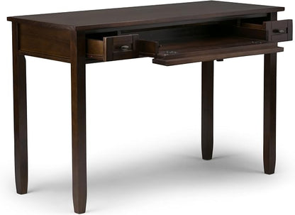 SIMPLIHOME Warm Shaker Desk and Bookcase Bundle - 48 inch Wide Solid Wood Transitional Desk with Drawers and 26 inch Wide 5-Shelf Bookcase in Brunette Brown, Home Office Furniture (Set of 2)
