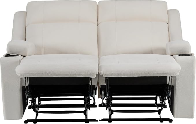 GUEAPY 55" Loveseat Reclining Sofa with Cup Holders – Manual Double Reclining Sofa for Aprtment & Small Spaces, Chenille Fabric Reclinig Couch with Wide Armrests & Side Storage for Livingroom Beige