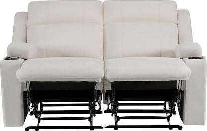 GUEAPY 55" Loveseat Reclining Sofa with Cup Holders – Manual Double Reclining Sofa for Aprtment & Small Spaces, Chenille Fabric Reclinig Couch with Wide Armrests & Side Storage for Livingroom Beige