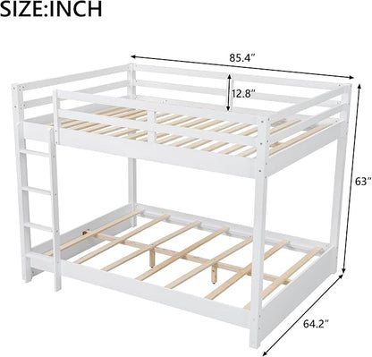 Bellemave Queen Over Queen Size Bunk Bed for Kids/Adults,Solid Wood Bunk Bed Frame Queen Size with Ladder & Safety Guardrails,White