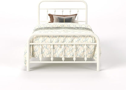 SHA CERLIN Twin Size Metal Platform Bed Frame with Victorian Style Iron-Art Headboard and Footboard, Easy Assembly, Under Bed Storage, No Box Spring Required, Off White
