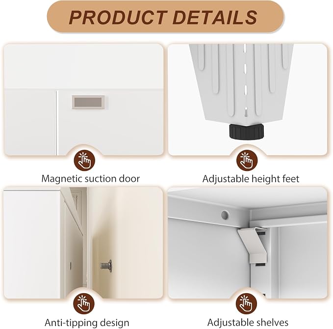 75" White Metal Storage Cabinet with 2 Doors and 5 Adjustable Shelves,Steel Garage Tool Cabinet, File Cabinet,Kitchen Pantry Cabinet for Home,Office,Garage,School,Warehouse