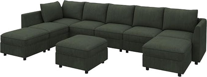 HONBAY Modular Sectional Sofa with Storage, U Shaped Couch Modular Convertible Sectional Couches for Living Room - Green