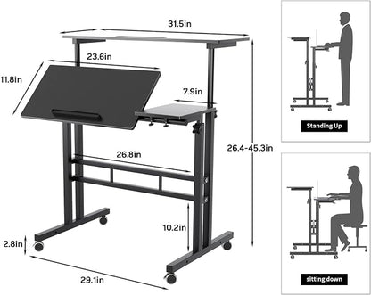 SogesHome 31.5 inches Adjustable Laptop Desk Table, Portable Computer Stand with Cart Tray and Computer Host Stand, Black