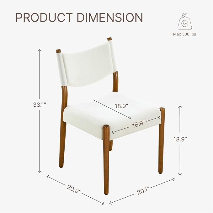 KISLOT Upholstered Dining Chairs Set of 2, Solid Wood Armless Kitchen Chairs with Soft Polyester Fabric, 18.9" Seat Height, Modern Dining Room Seating, 300 lbs Capacity, Linen