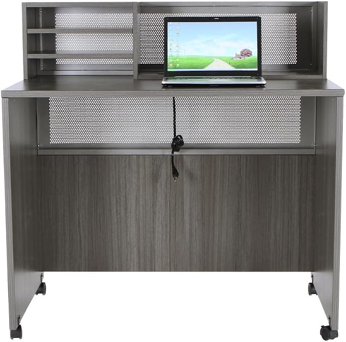 NBF Reception Desk Standing Height Workstation with Mobile Casters for Office Lobby, 48" W x 30" D, Gray, At Work Collection