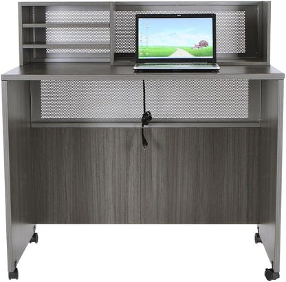 NBF Reception Desk Standing Height Workstation with Mobile Casters for Office Lobby, 48" W x 30" D, Espresso, At Work Collection