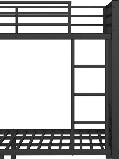 Bellemave Bunk Bed Full Over Full,Metal Bunk Bed with Shelf and Guardrails,Full Bunk beds with Storage Drawers and Clothes Hooks for Kids, Teens & Adults（Black）