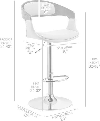 Armen Living Benson Adjustable Height Black Faux Leather and Walnut Wood Bar Stool with Black Base