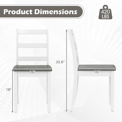 Giantex Dining Chairs, Wooden Armless Kitchen Chairs with Solid Rubber Wood Legs, Farmhouse Ladder Back Dining Chairs for Dining Room (2, White+Gray)