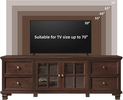 SAVOR LIFE Farmhouse TV Stand and Coffee Table Set 4, Rustic Wood Living Room Table Set with TV Console, Center Table, End Table Set of 2 for Living Room, Walnut