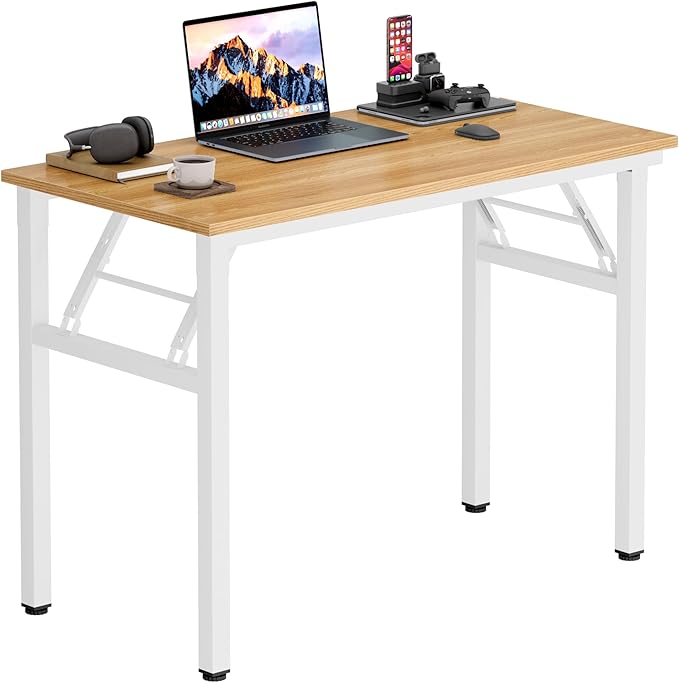 Need Office Computer Desk -35.8 L Sturdy and Heavy Duty Folding Laptop Table,Writing Table/Home Office Desk/Sewing Table, No Assembly Required, Teak & White Frame