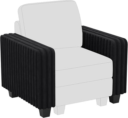 Belffin Plush Corduroy Modular Sectional Sofa Armrest Part Module for Sectional Sleeper Sofa with Pull Out Bed (Set of 2) Black Couch