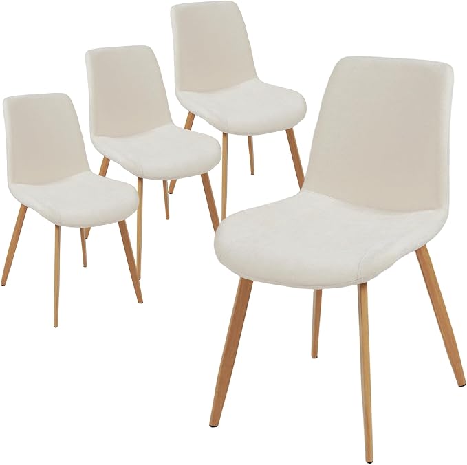 HIPIHOM Dining Chairs Set of 4, Mid-Century Modern Fabric Kitchen Chairs | Curved Backrest for Comfort, High-Density Sponge Padded Seat, Heat and Stain Resistant Surface, Sturdy Wood-Grain Metal Legs