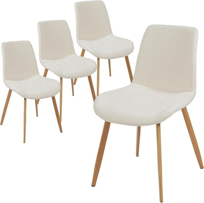 HIPIHOM Dining Chairs Set of 4, Mid-Century Modern Fabric Kitchen Chairs | Curved Backrest for Comfort, High-Density Sponge Padded Seat, Heat and Stain Resistant Surface, Sturdy Wood-Grain Metal Legs