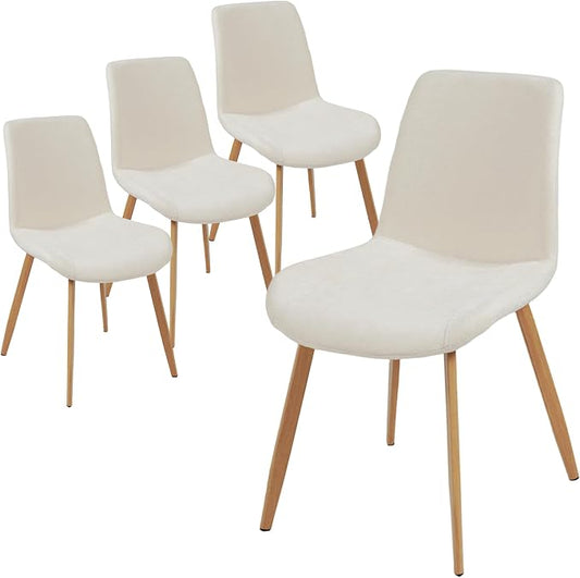HIPIHOM Dining Chairs Set of 4, Mid-Century Modern Fabric Kitchen Chairs | Curved Backrest for Comfort, High-Density Sponge Padded Seat, Heat and Stain Resistant Surface, Sturdy Wood-Grain Metal Legs