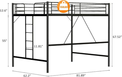 VINGLI Queen Loft Bed with Flat Rungs for Adults, Kids and Young Teens, No Box Spring Required,Heavy Duty Metal Slat Support, Purple