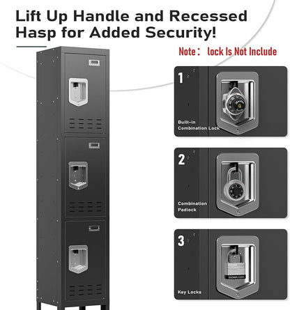 BUTISOW Metal Lockers - 66" Height Steel Lockers for Employees with 3 Door Storage Locker with Card Slot for Employees Gym School Home Office Garage - Assembly Required