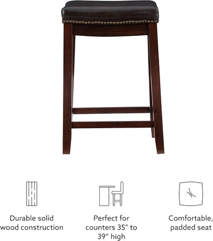 Linon Home Décor Kingston Backless Linon Claridge Stool, Counter Height, Brown Patch Counter, 12.75"D x 18.25"W x 26.75"H