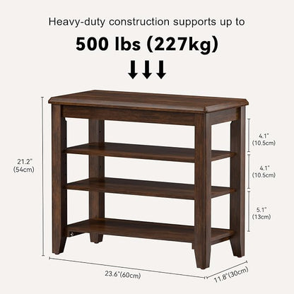 Taitiy Shoe Bench Storage Rubberwood, Entryway Bench with 3-Tiers Height Adjustable, Shoe Rack Front Door Entrance Organizer for Hallway Living Room, Mudrooms, Walnut,23.6"