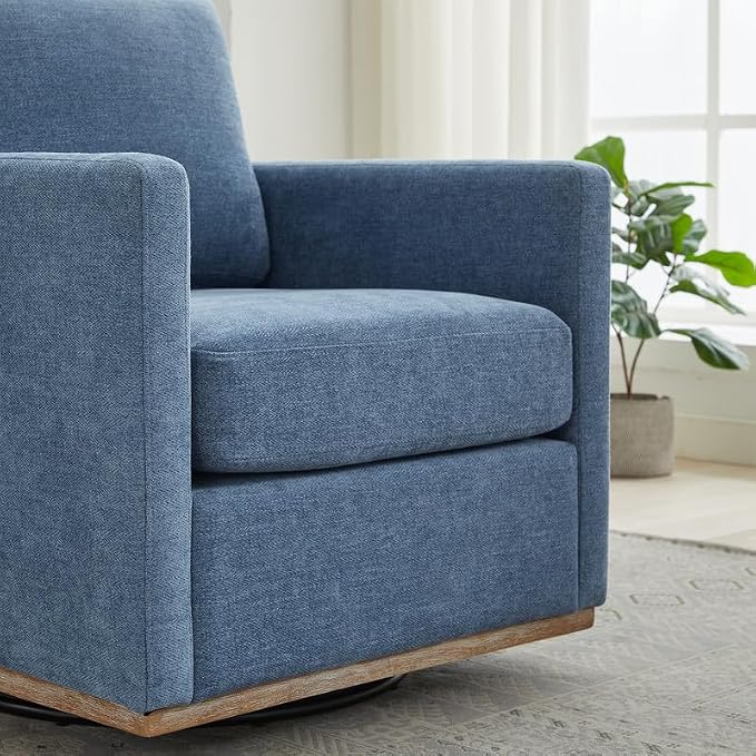 Swivel Accent Chair, 360 Degree Square Swivel Chair for Living Room, Mid Century Modern Upholstered Barrel Chair,Comfy Sofa Armchairs for Bedroom,Nursery,Chenille, Blue