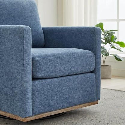 Swivel Accent Chair, 360 Degree Square Swivel Chair for Living Room, Mid Century Modern Upholstered Barrel Chair,Comfy Sofa Armchairs for Bedroom,Nursery,Chenille, Blue