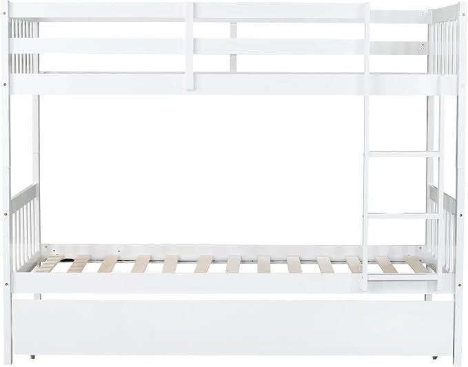 Bellemave Twin Over Twin Bunk Bed with Trundle,Convertible Bunk Beds with Ladder & Safety Guardrails,Twin Size Bunk Beds for Kids Girls Boys,White