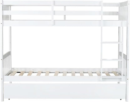 Bellemave Twin Over Twin Bunk Bed with Trundle,Convertible Bunk Beds with Ladder & Safety Guardrails,Twin Size Bunk Beds for Kids Girls Boys,White