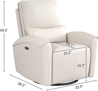 Bonzy Home Power Swivel Rocker Recliner Chair with USB Port, 23.2" Wide Seat, Fixed Lumbar Support, Upholstered Glider Chair for Nursery Living Room, Beige