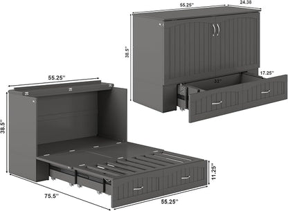 AFI, Southampton Murphy Bed Chest Full with 6" Mattress, Built-in USB Charger & Storage Drawer, Grey