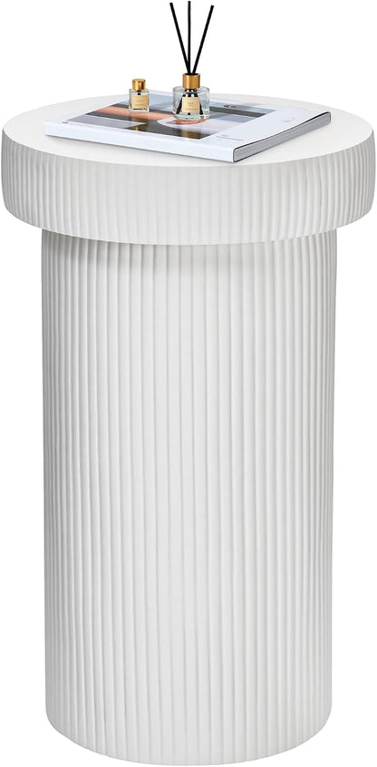 24" Pedestal Side Table, Round Fluted 3-in-1 Coffee Accent Table | Durable Lightweight Round Table, Decorative Patio Outdoor GardenStool Art for Poolside, Balcony, Living room.