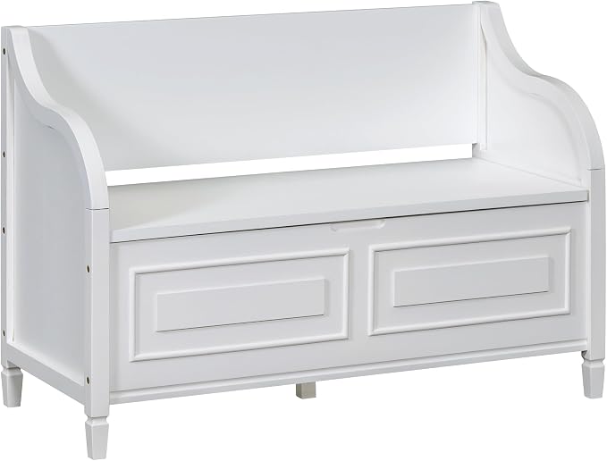 Knocbel Rustic Entry Storage Bench with Hidden Compartments and Removable Cushion, Wooden Entryway Hallway Foyer Shoe Bench Bedroom End of Bed Bench (White and Beige)