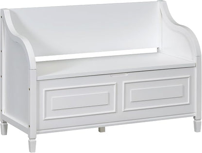 Knocbel Rustic Entry Storage Bench with Hidden Compartments and Removable Cushion, Wooden Entryway Hallway Foyer Shoe Bench Bedroom End of Bed Bench (White and Beige)