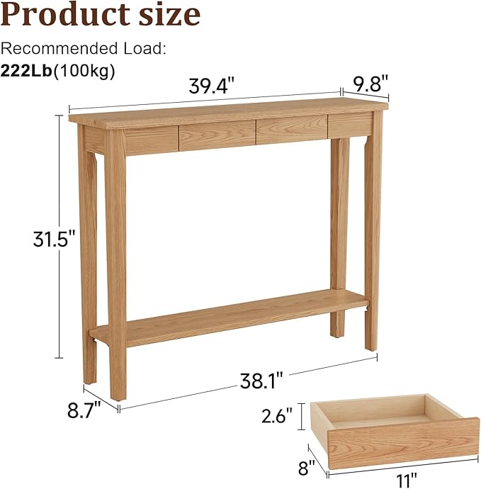 AQIMUELE Wood Console Table with Drawers, Walnut