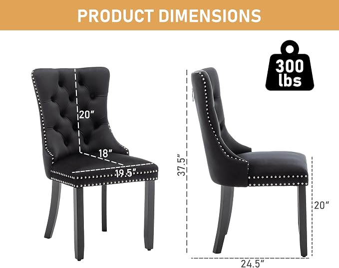 Single Black Dining Chair Mid Century Modern Dining Chair Velvet Upholstered Dining Room Chair Farmhouse Dining Accent Chair with High Back and Nailhead Trim for Kitchen, Living Room, Bedroom