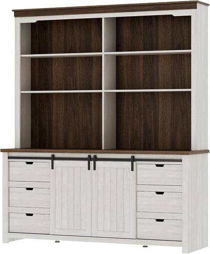 Bobve 78 * 67" Large Farmhouse Pantry Cabinet Set of 2, Buffet Cabinet,Tall Kitchen Storage Cabinets with Partitions and 6 Drawers, Suitable for Kitchens, Dining Rooms, Coffee Bar