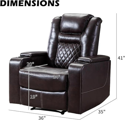 CANMOV Electric Power Recliner Chair Set of 4, Breathable Leather Home Theater Seating with Hidden Arm Storage, Power Recliner Chair for Living Room with USB Ports and Cup Holders,Brown