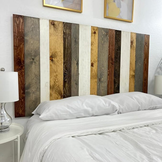 Barn Walls Solid Wood Headboard Queen Size Rustic Mix with Smooth Natural Wood Grain, Handcrafted Wall-Mounted Panel Head Board, Adjustable Height, Modern Rustic Bedroom, Built to Last