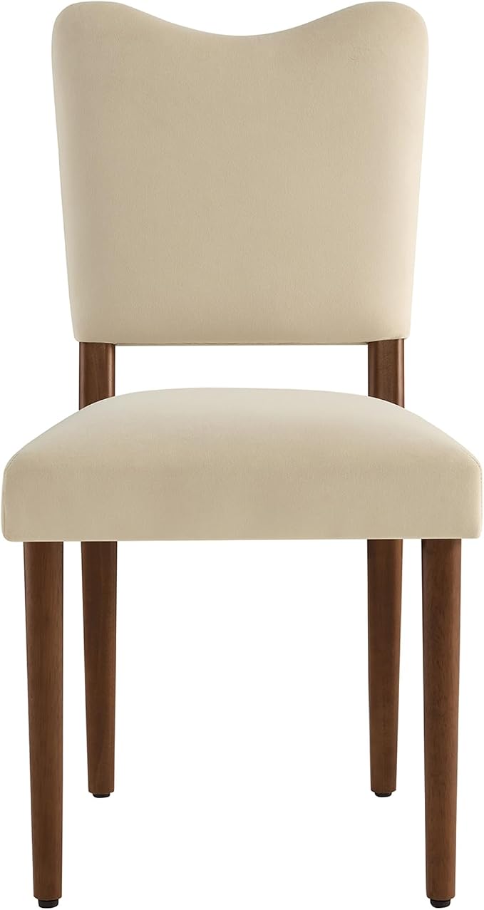 KISLOT Upholstered Dining Chairs Set of 2, Modern Velvet Kitchen Chairs with Solid Wood Legs, High Back Wooden Dining Room Chairs with Dark Walnut Color Legs for Farmhouse Kitchen Dining Room, Linen