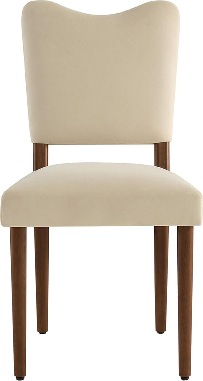 KISLOT Upholstered Dining Chairs Set of 4, Modern Velvet Kitchen Chairs with Solid Wood Legs, High Back Wooden Dining Room Chairs with Dark Walnut Color Legs for Farmhouse Kitchen Dining Room, Linen