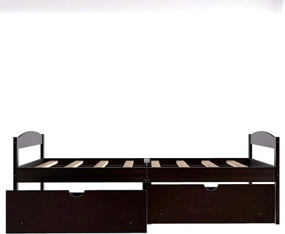 Merax Twin Wood Daybed with Two Drawers Sofa Bed for Kids Boys Girls/No Box Spring Needed Espresso