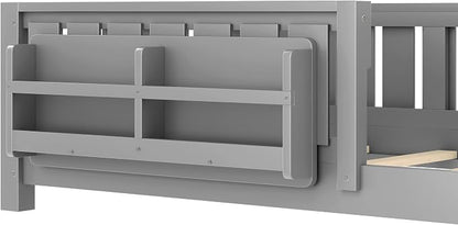 Bellemave Twin Size Floor Bed with high Rails and with Built-in Bookshelf for Kids, Girls, Boys, Wood Montessori Floor Bed Without Door, Gray