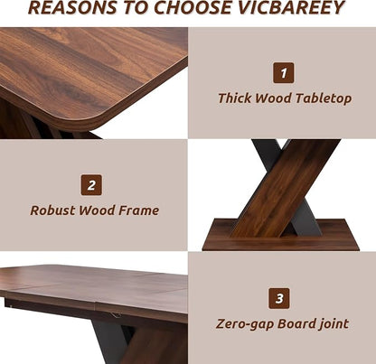 Extendable Dining Table for 4-8 People,55.12''-70.87''Modern Space-Saving Wood Kitchen Table,Rectangle Folding Conference Meeting Table for Living Meeting Room Kitchen,Walnut