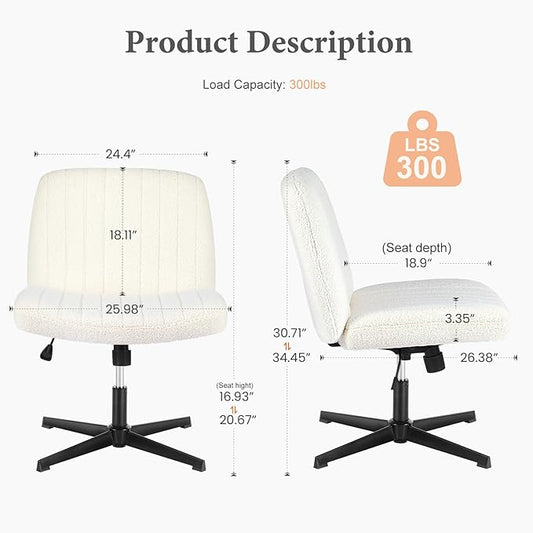 OLIXIS Criss Cross Chairs Legged Armless No Wheels Wide Seat Height Adjustable Swivel Rolling Padded Furry Cute Home Office Desk Seating for Bedroom, Student, Study Room