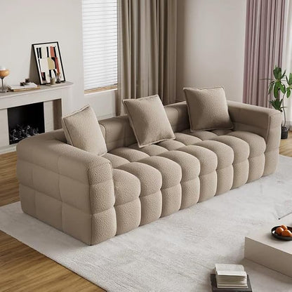 91.3" Boneless Couch,Comfy Cloud Sectional Sofa with Deep Seat,Modern Upholstered Chenille Love Seat Sofa, Oversized Couches for Living Room, No Assembly Required Tufted Sofas, Light Brown